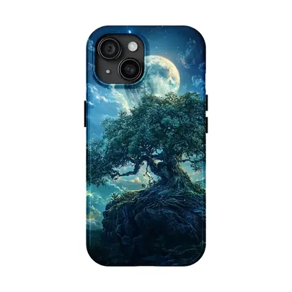Ancient Oak Tree Moonlit Fantasy Night Sky