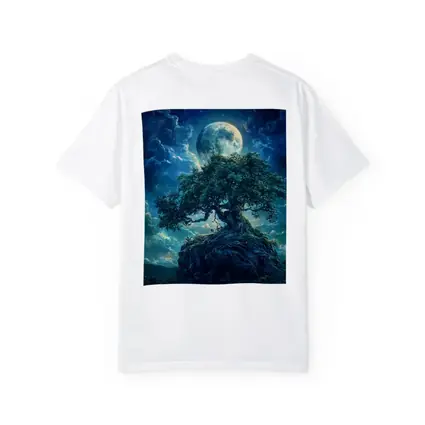 Ancient Oak Tree Moonlit Fantasy Night Sky