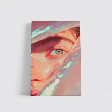 Close Up Blue Eye Holographic Light Portrait