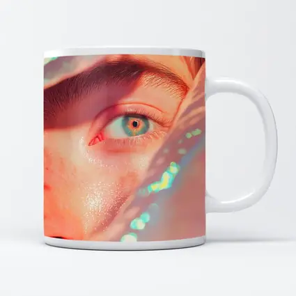 Close Up Blue Eye Holographic Light Portrait