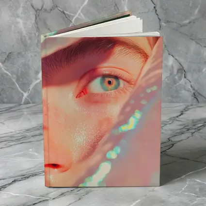 Close Up Blue Eye Holographic Light Portrait