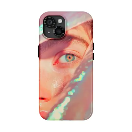 Close Up Blue Eye Holographic Light Portrait