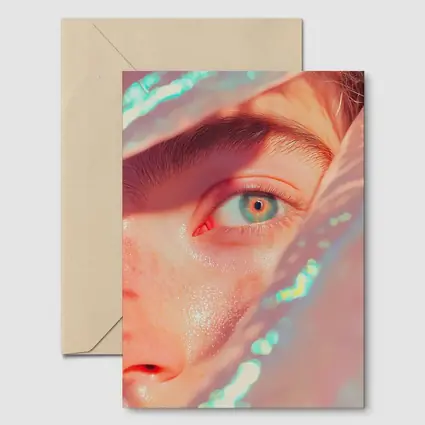 Close Up Blue Eye Holographic Light Portrait