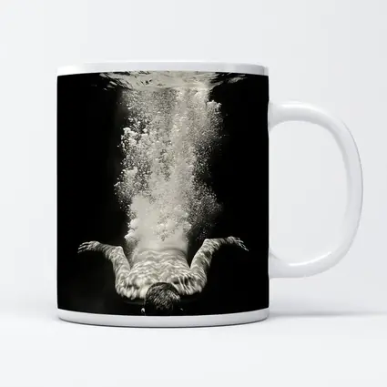 Man Diving Underwater Black White Photography