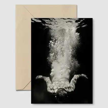 Man Diving Underwater Black White Photography