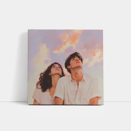 Young Couple Gazing Up Pastel Sky