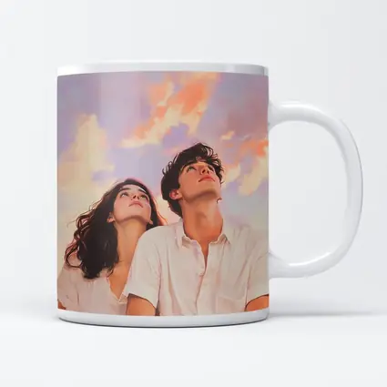 Young Couple Gazing Up Pastel Sky