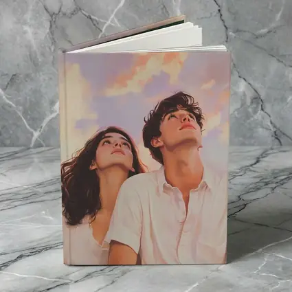 Young Couple Gazing Up Pastel Sky