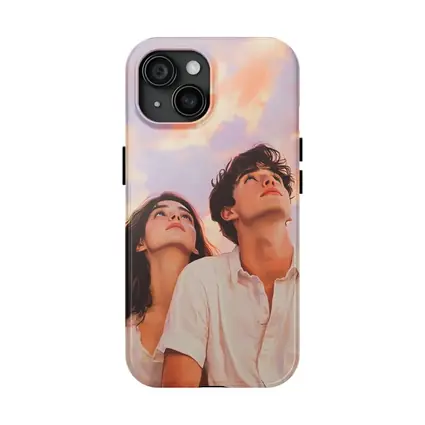Young Couple Gazing Up Pastel Sky