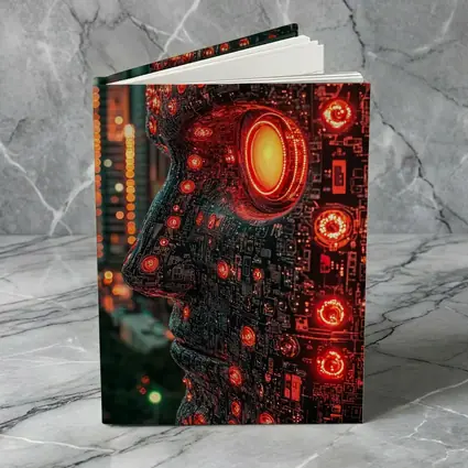 Cyberpunk AI Robot Head City Night