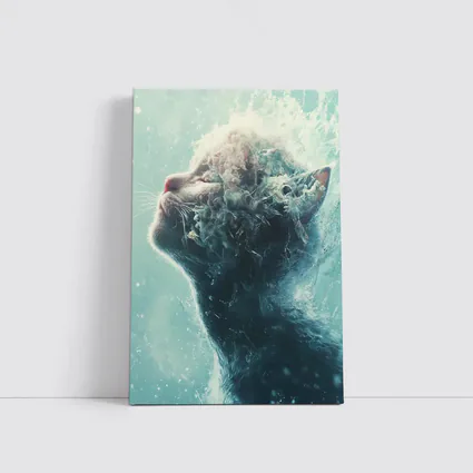Cat Surreal Water Splash Blue Abstract Art