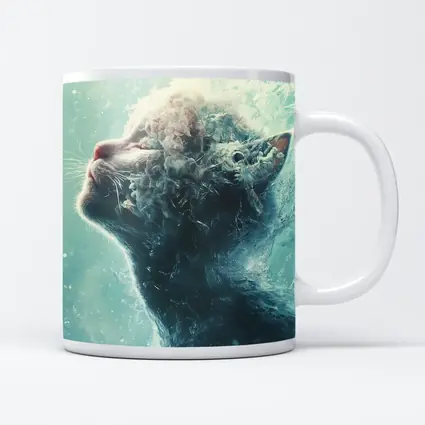 Cat Surreal Water Splash Blue Abstract Art