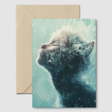 Cat Surreal Water Splash Blue Abstract Art