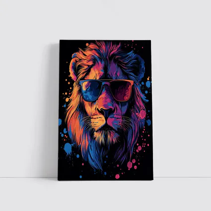 Cool Lion Wearing Sunglasses Neon Splatter