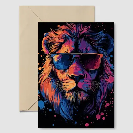 Cool Lion Wearing Sunglasses Neon Splatter