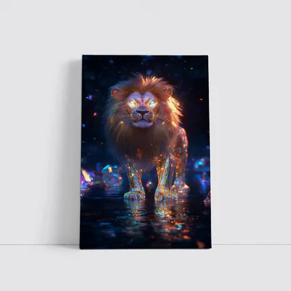 Glowing Crystal Lion Neon Dark Fantasy