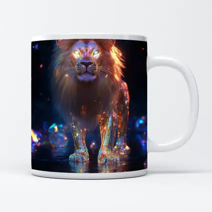 Glowing Crystal Lion Neon Dark Fantasy