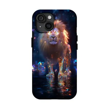 Glowing Crystal Lion Neon Dark Fantasy