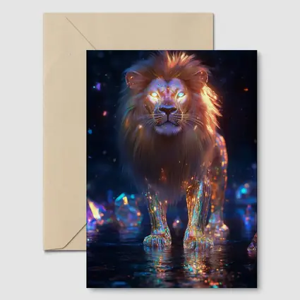 Glowing Crystal Lion Neon Dark Fantasy