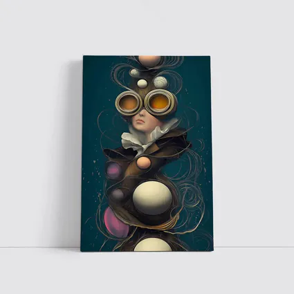 Surreal Woman Steampunk Goggles Teal Background