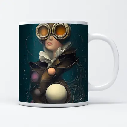 Surreal Woman Steampunk Goggles Teal Background