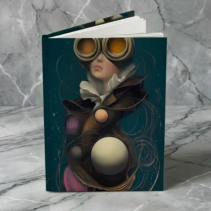Surreal Woman Steampunk Goggles Teal Background