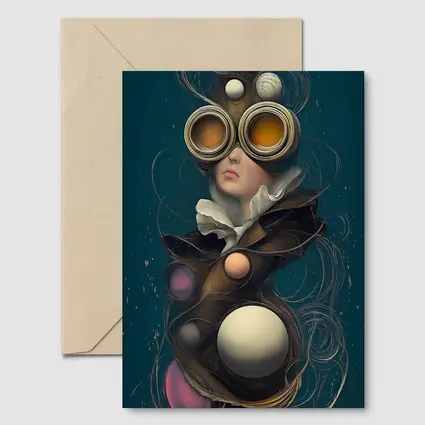 Surreal Woman Steampunk Goggles Teal Background