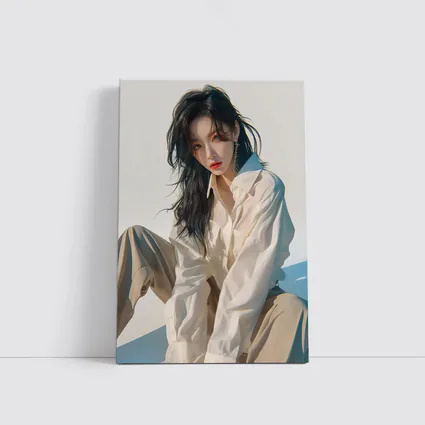 Korean Fashion Girl White Outfit Minimal Background