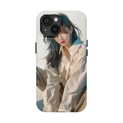 Korean Fashion Girl White Outfit Minimal Background