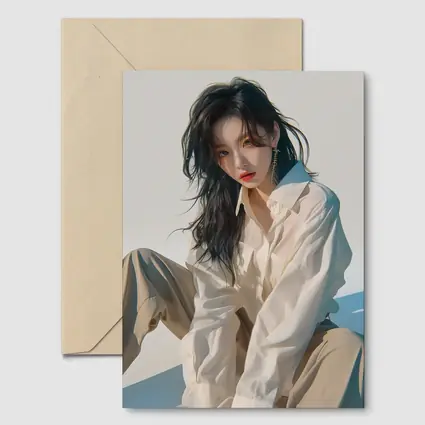 Korean Fashion Girl White Outfit Minimal Background