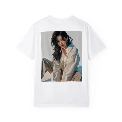 Korean Fashion Girl White Outfit Minimal Background