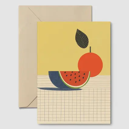 Retro Minimal Fruit Still Life Yellow Background