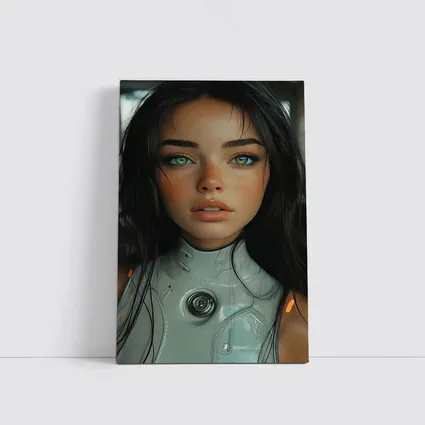 Futuristic Cyborg Girl Green Eyes Portrait