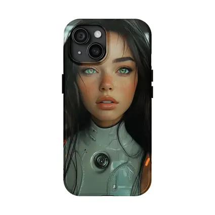 Futuristic Cyborg Girl Green Eyes Portrait