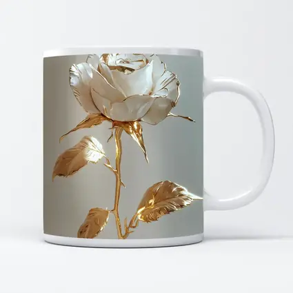 White Gold Rose Metallic Flower Art