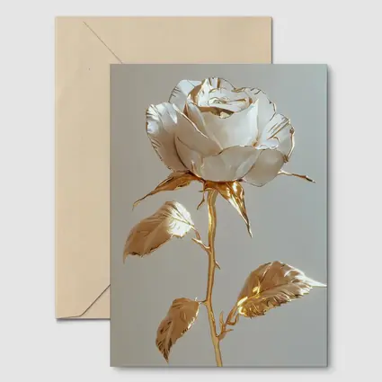 White Gold Rose Metallic Flower Art