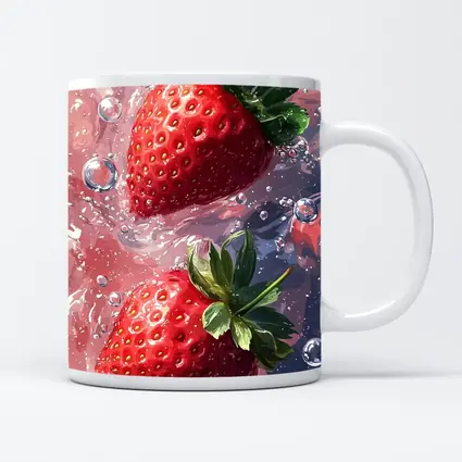 Two Red Strawberries Floating In Pink Water