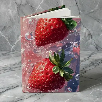 Two Red Strawberries Floating In Pink Water