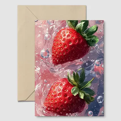 Two Red Strawberries Floating In Pink Water