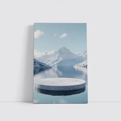 Stone Podium Snow Mountain Lake Reflection