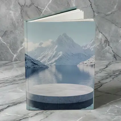 Stone Podium Snow Mountain Lake Reflection