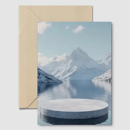 Stone Podium Snow Mountain Lake Reflection