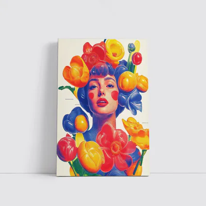 Colorful Woman Portrait Surrounded By Bold Flowers