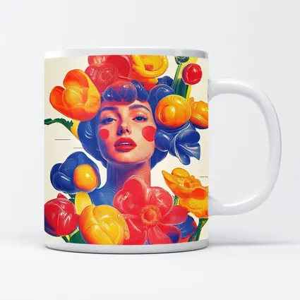 Colorful Woman Portrait Surrounded By Bold Flowers