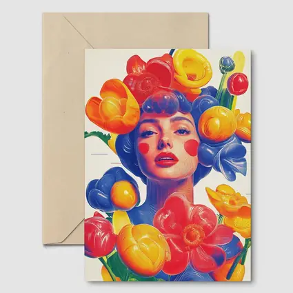 Colorful Woman Portrait Surrounded By Bold Flowers