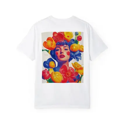 Colorful Woman Portrait Surrounded By Bold Flowers