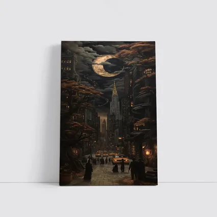 Dark Gothic City Night Crescent Moon Art