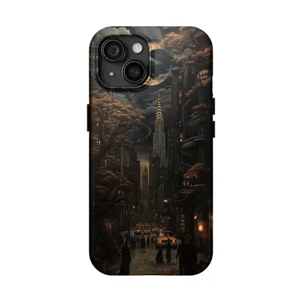 Dark Gothic City Night Crescent Moon Art