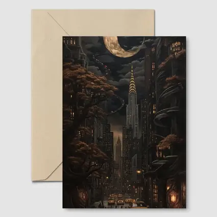 Dark Gothic City Night Crescent Moon Art