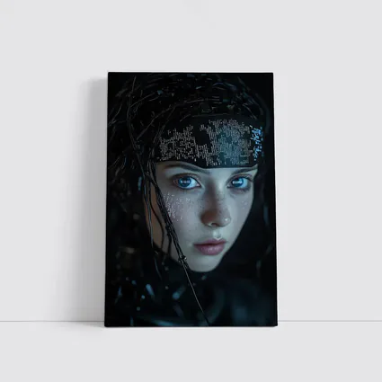 Cyberpunk Girl Digital Code Dark Portrait